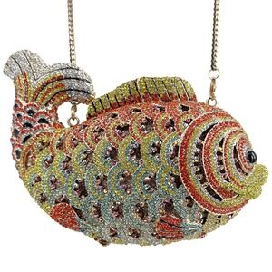 Rhinestone Fish Clutch Bag Crystal Minaudiere Multicolor Mermaidcore Statement